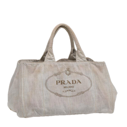Luxury Prada Canapa GM Hand Bag Canvas Gray Gold  89131