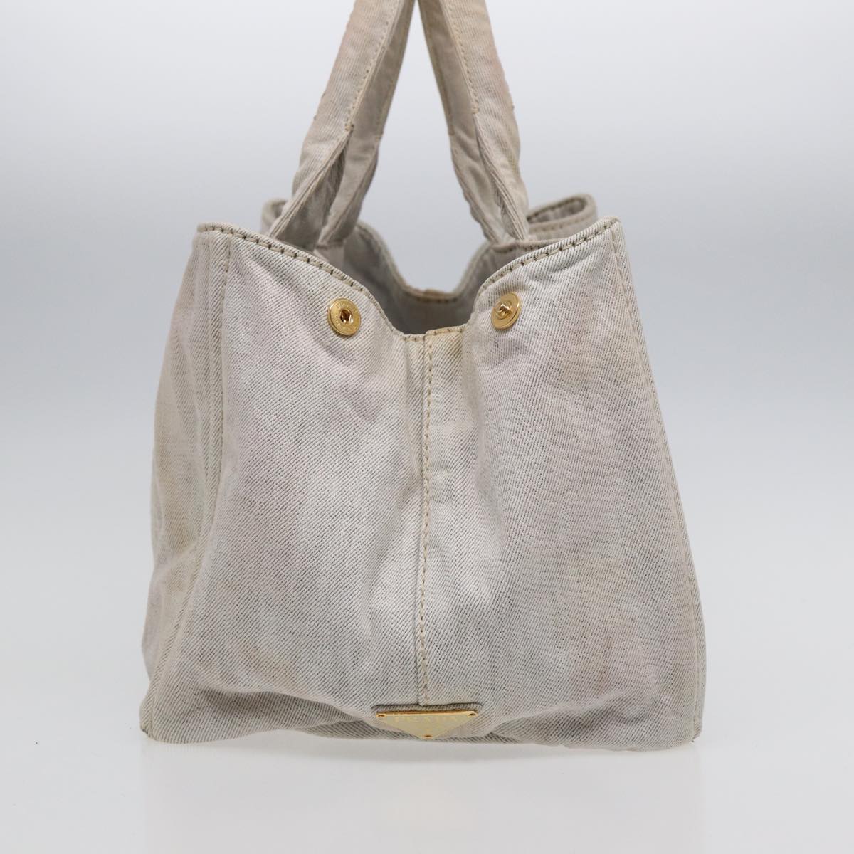 Luxury Prada Canapa GM Hand Bag Canvas Gray Gold  89131