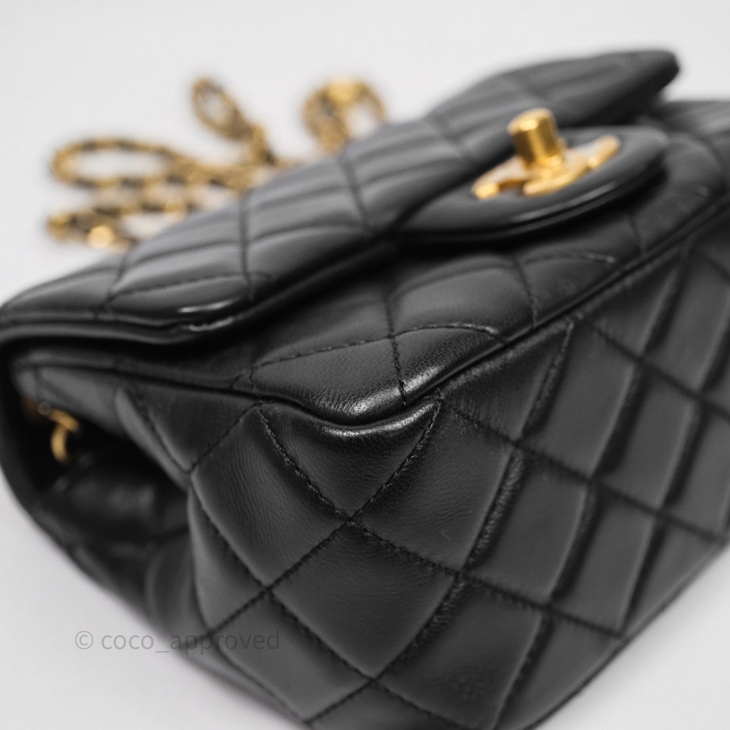 Chanel Pearl Crush Mini Square Quilted Black Lambskin Aged Gold Hardware