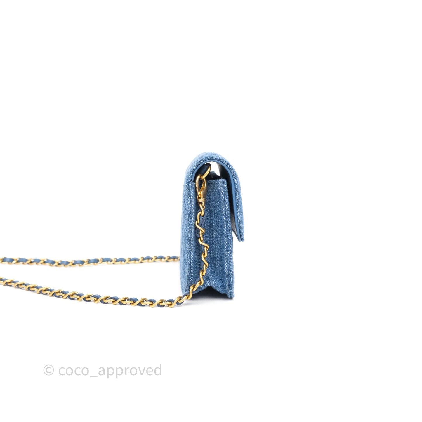 Chanel Mini Pearl Crush Clutch With Chain Belt Bag Denim Aged Gold Hardware