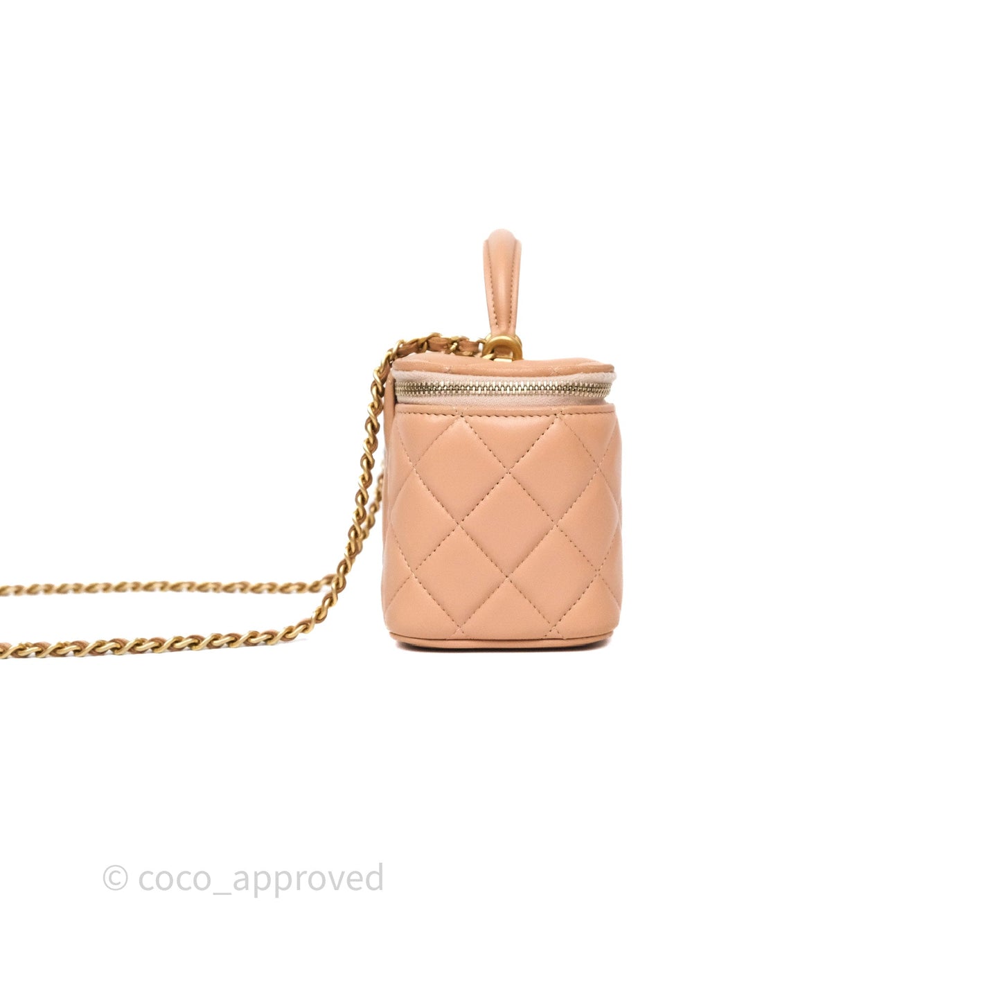 Chanel Top Handle Vanity with Chain Beige Lambskin Aged Gold Hardware