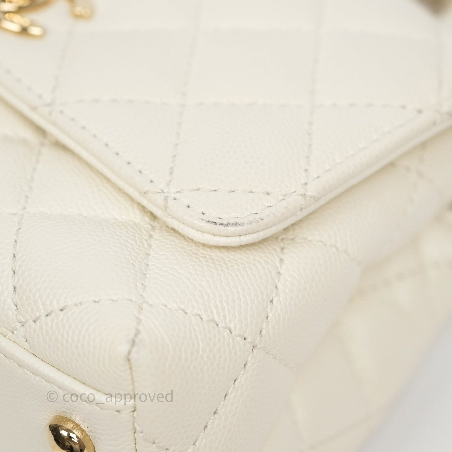 Chanel Mini Coco Handle Quilted Ivory White Caviar Gold Hardware