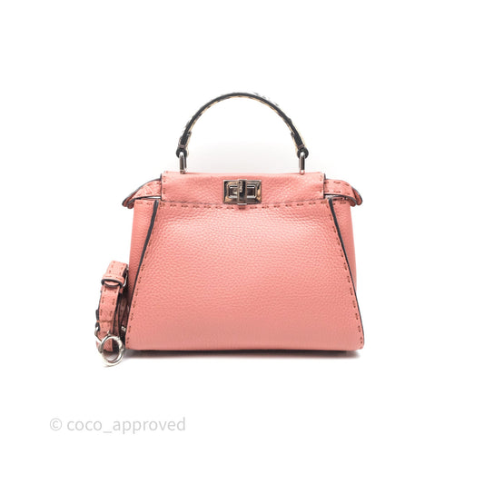 Fendi Mini Peekaboo Bag Pink Grained Leather/Python Silver Hardware with Defender