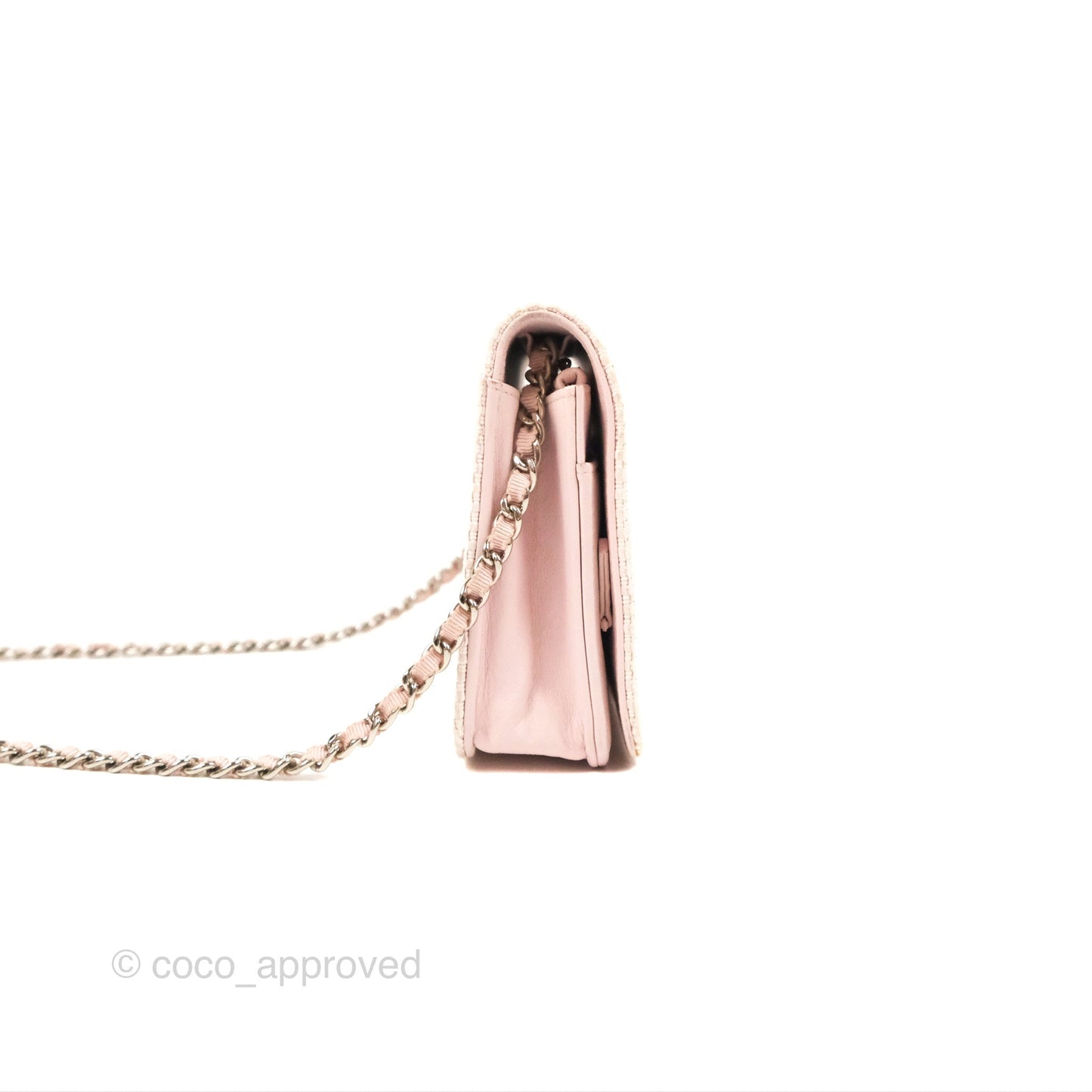 Chanel Deauville Wallet On Chain WOC Pink Canvas Silver Hardware