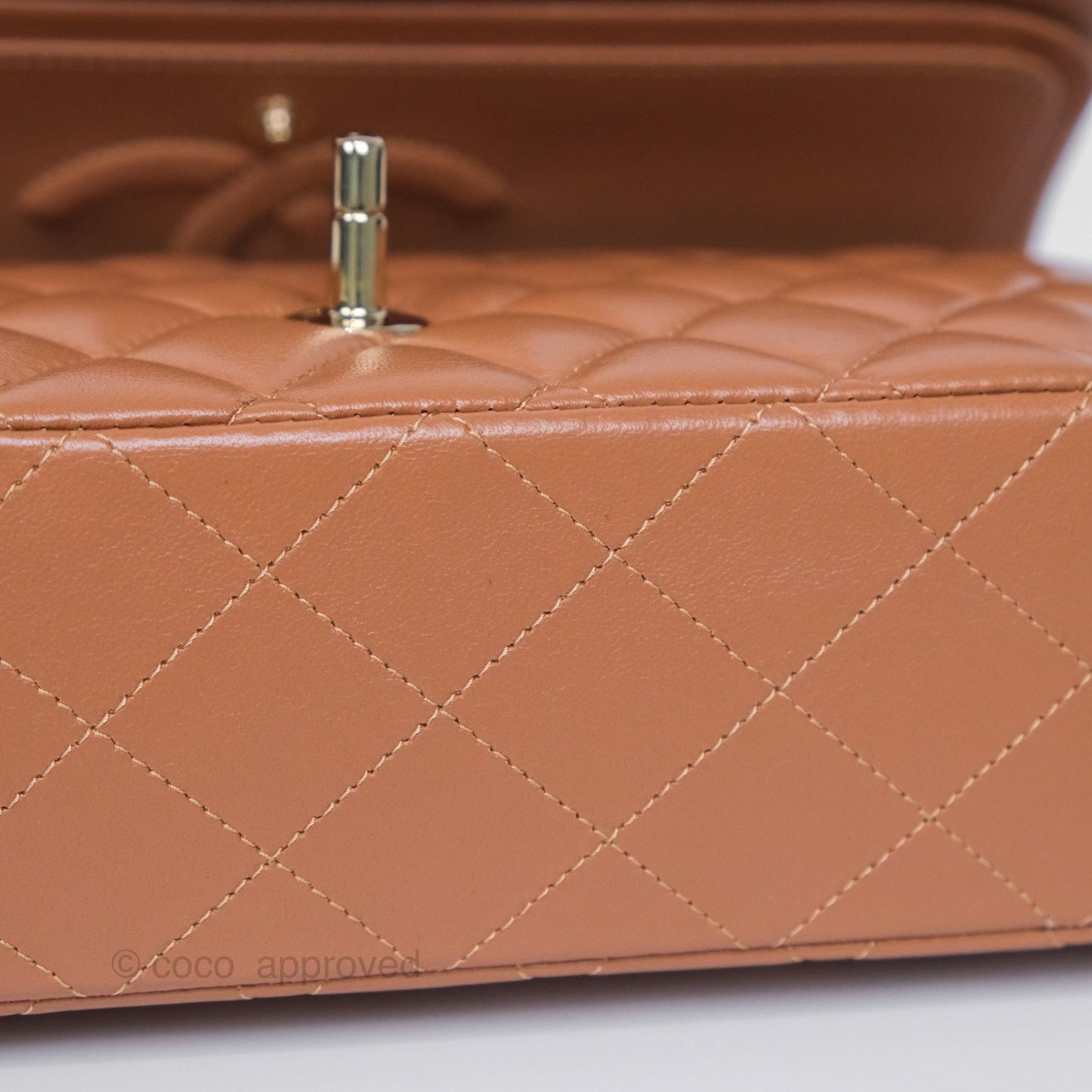 Chanel Medium Classic Quilted Flap Dark Beige Caramel Lambskin Gold Hardware