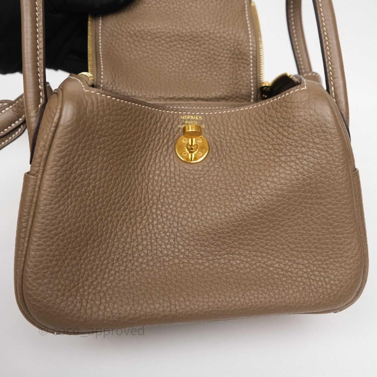 Hermès Mini Lindy 20 Etoupe 18 Clemence Gold Hardware