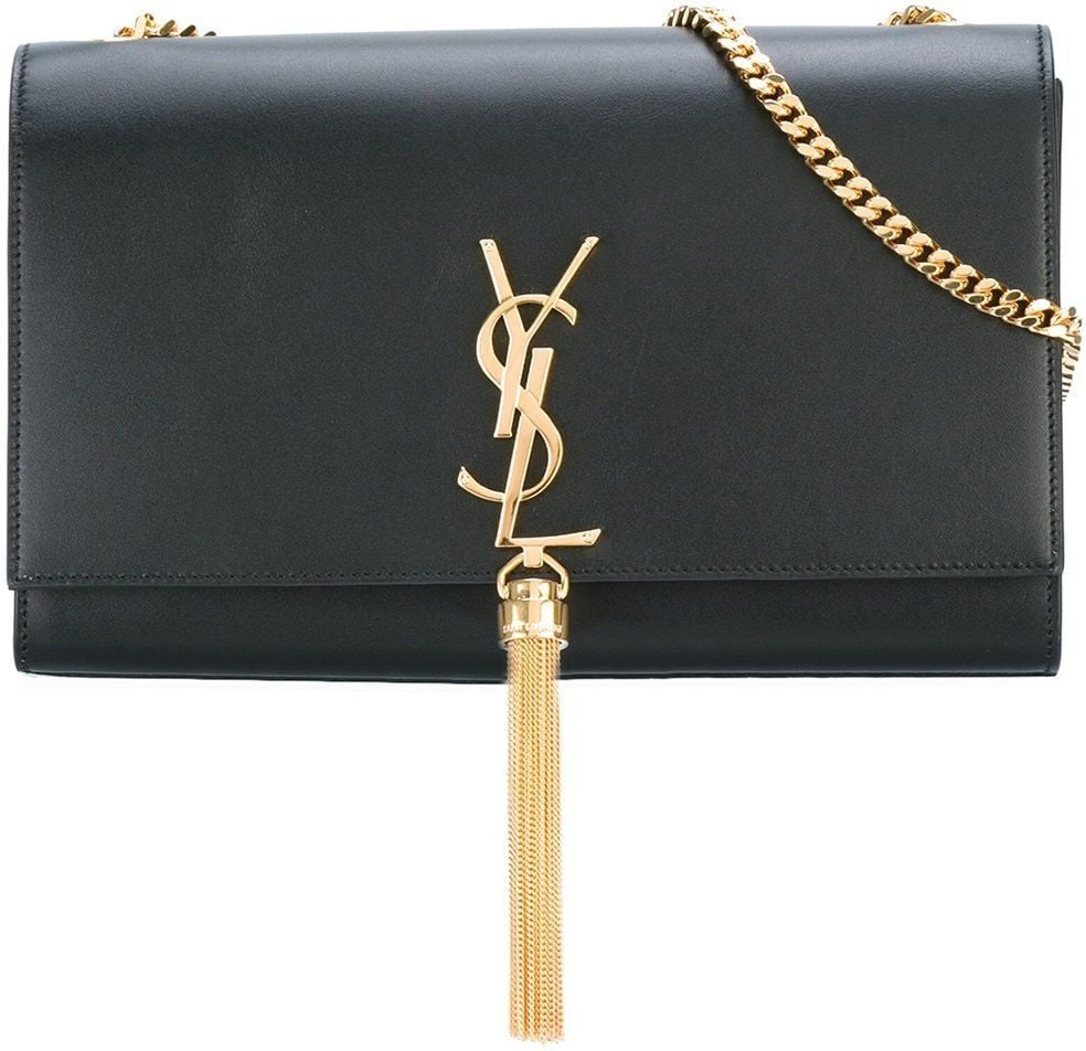 Luxury Saint Laurent Women's Kate Logo Plaque Shoulder Bag in 1000 | 354119C150J1000