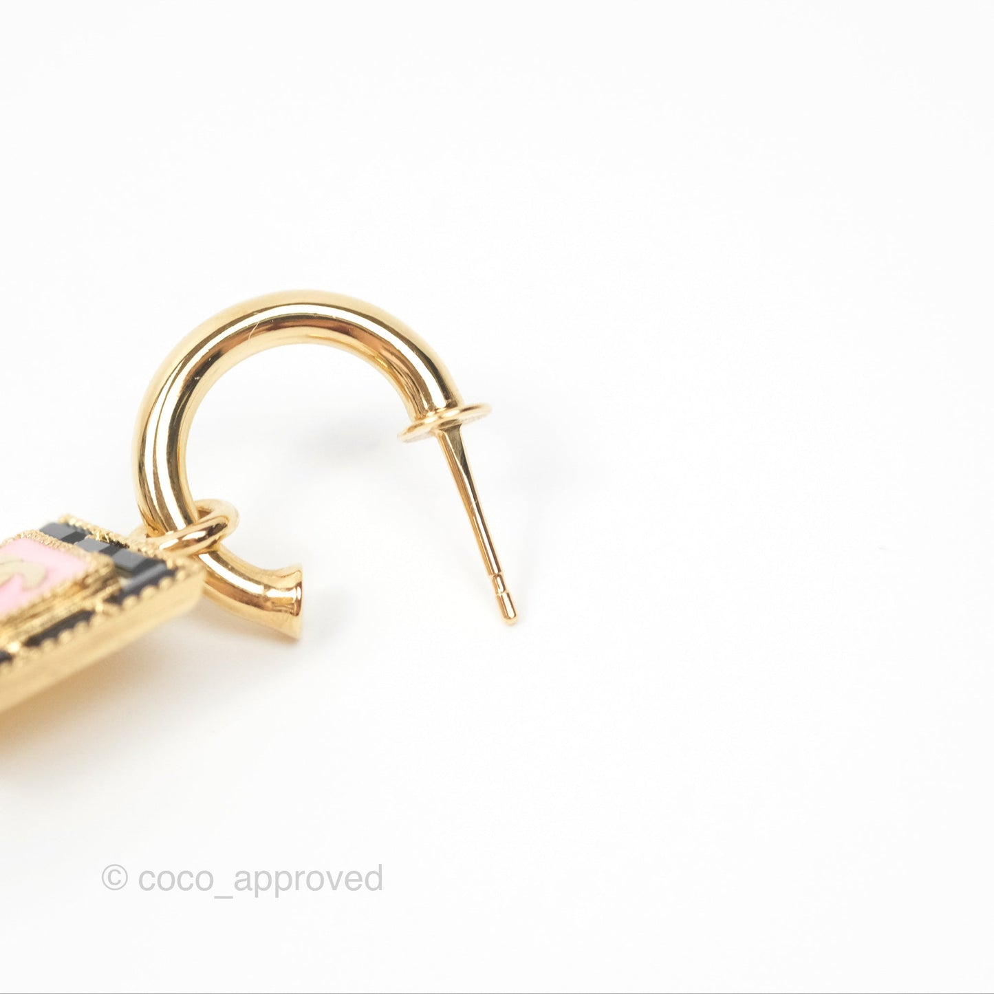 Chanel Square Pink CC Hoop Earrings Gold Tone 24S