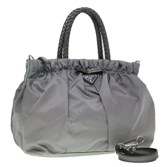 Luxury Prada Hand Bag Nylon 2way Silver Gray  89250