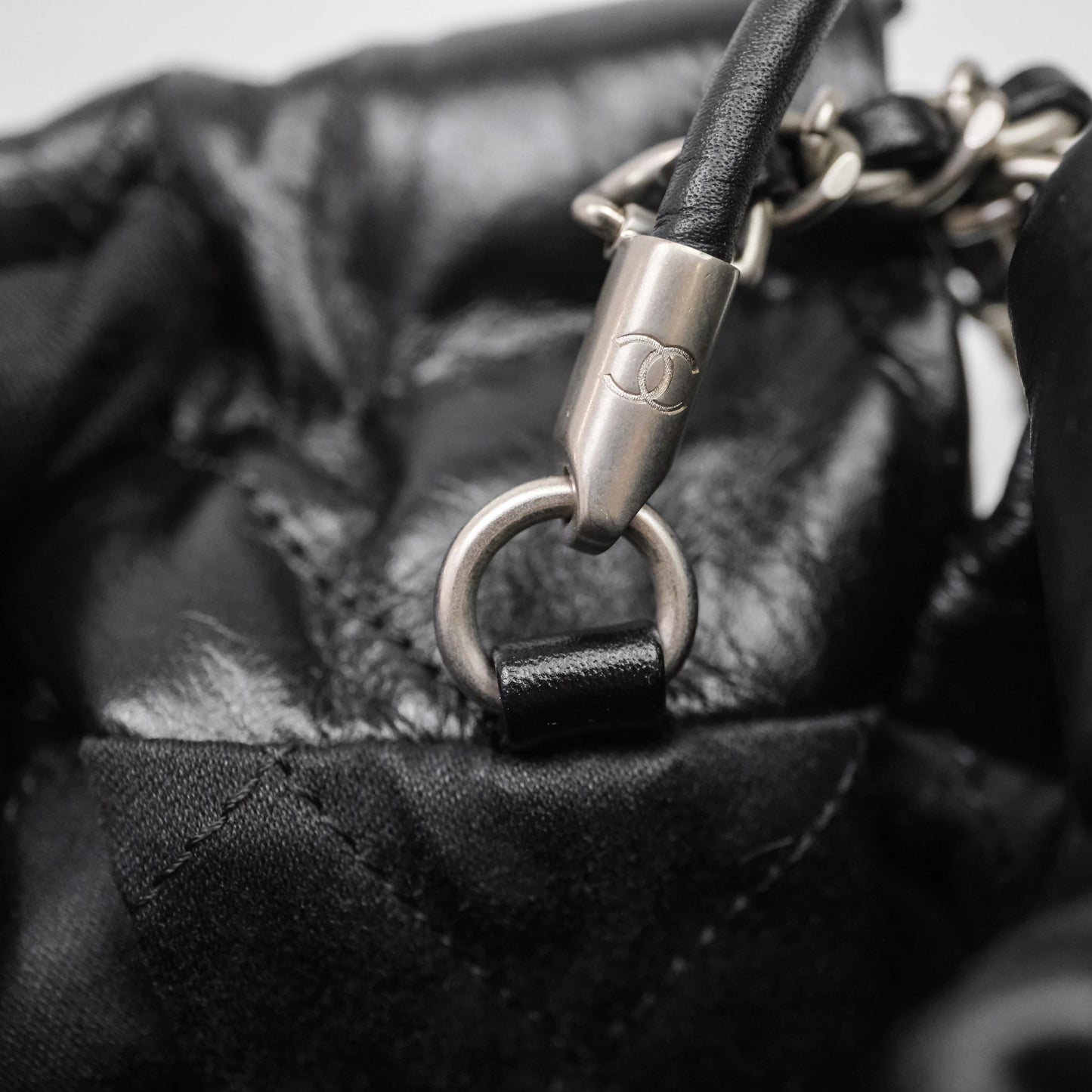 Chanel 22 Mini Bag Black Shiny Crumpled Calfskin Matte Silver Hardware