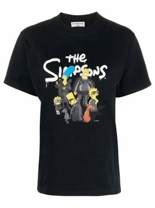 Luxury Balenciaga Women's The Simpsons Printing Small Fit Short Sleeve T-Shirt Black