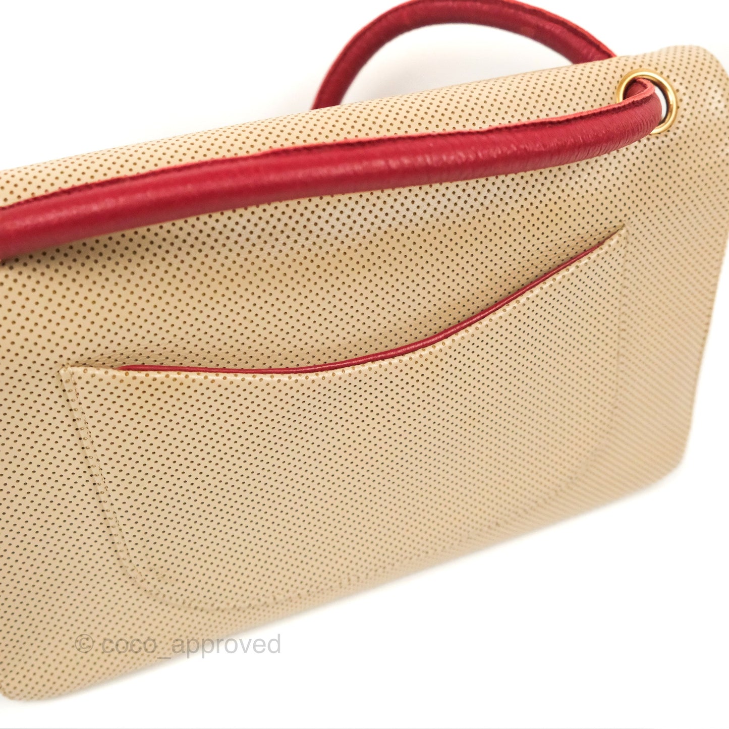 Chanel Vintage Medium Perforated Single Flap Beige/Red Matte Gold Hardware⁣⁣