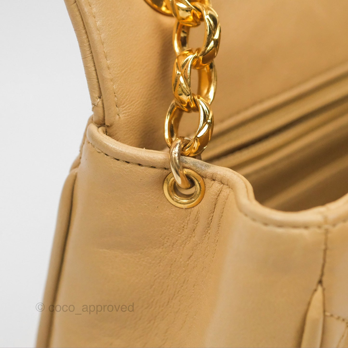 Chanel Vintage Flap Bag Beige Lambskin Gold Hardware
