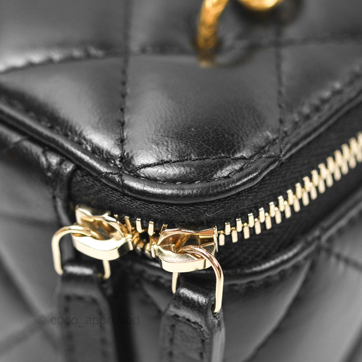 Chanel Vanity with Adjustable Chain Black Lambskin Aged Gold Hardware