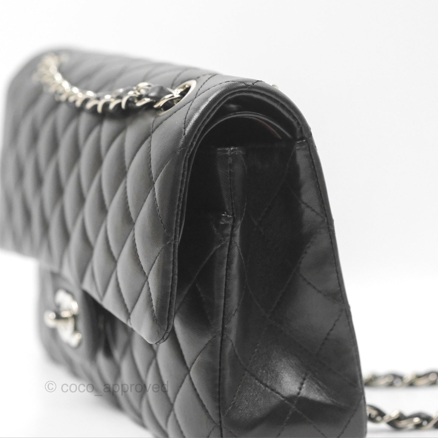 Chanel Classic M/L Medium Flap Quilted Black Lambskin Silver Hardware