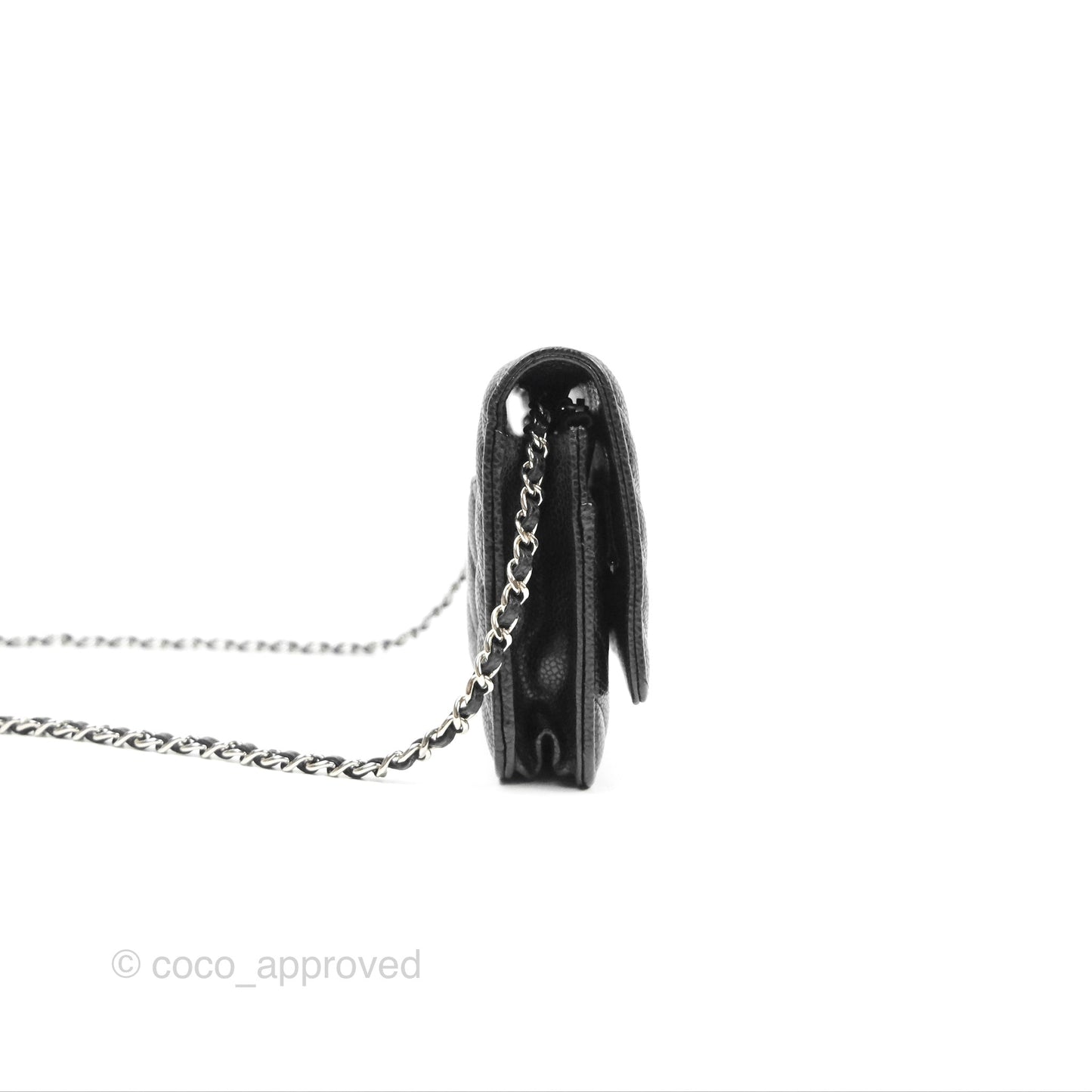 Chanel Classic Chevron Wallet on Chain WOC Black Caviar Silver Hardware