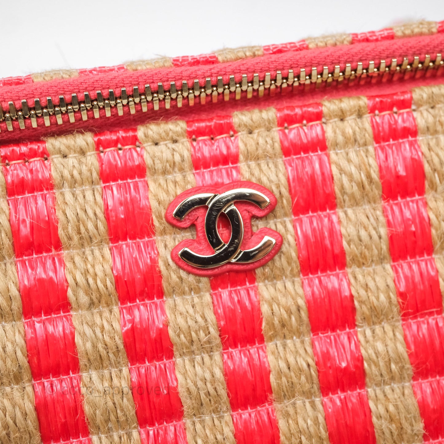 Chanel Vanity With Chain Striped Raffia Orange Gold Hardware