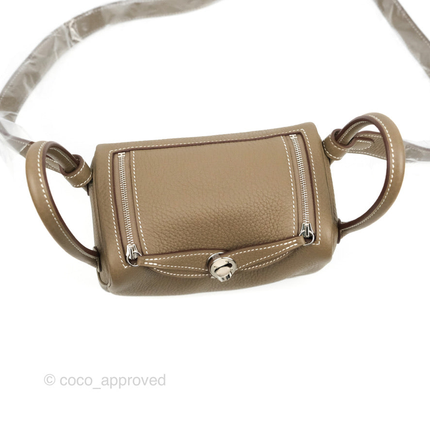 Hermès Mini Lindy 20 Etoupe Clemence Silver Hardware