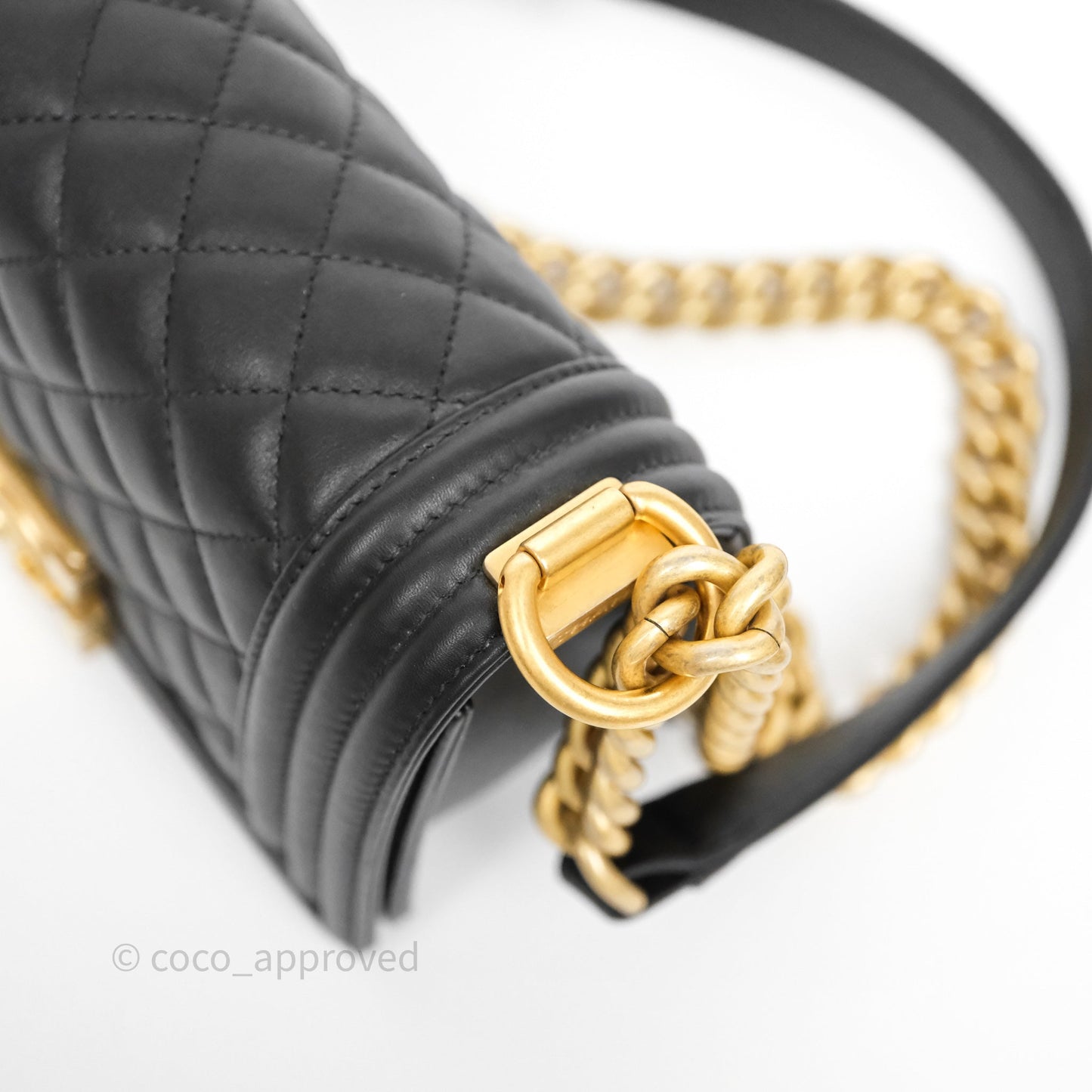 Chanel Small Boy Quilted Black Calfskin Aged Gold Hardware