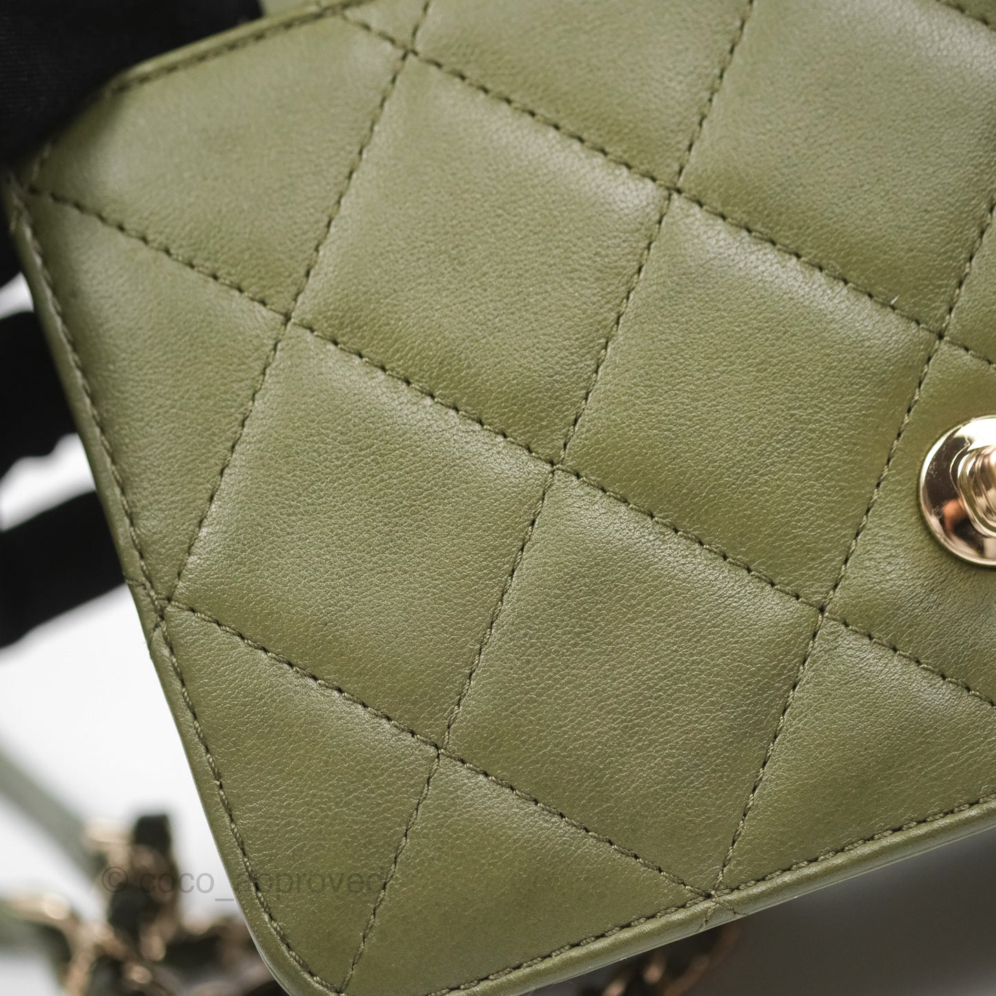 Chanel Small Coco Lady Quilted Flap Bag With Top Handle Olive Green Calfskin Gold Hardware