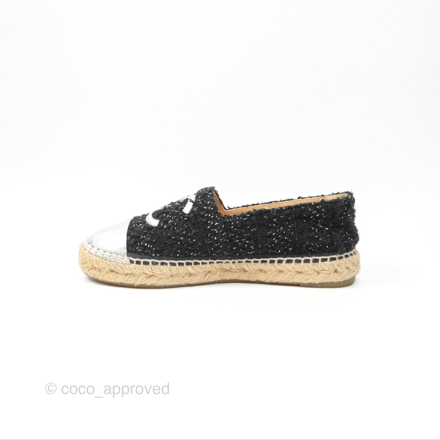 Chanel Espadrille Black Silver Tweed Size 37