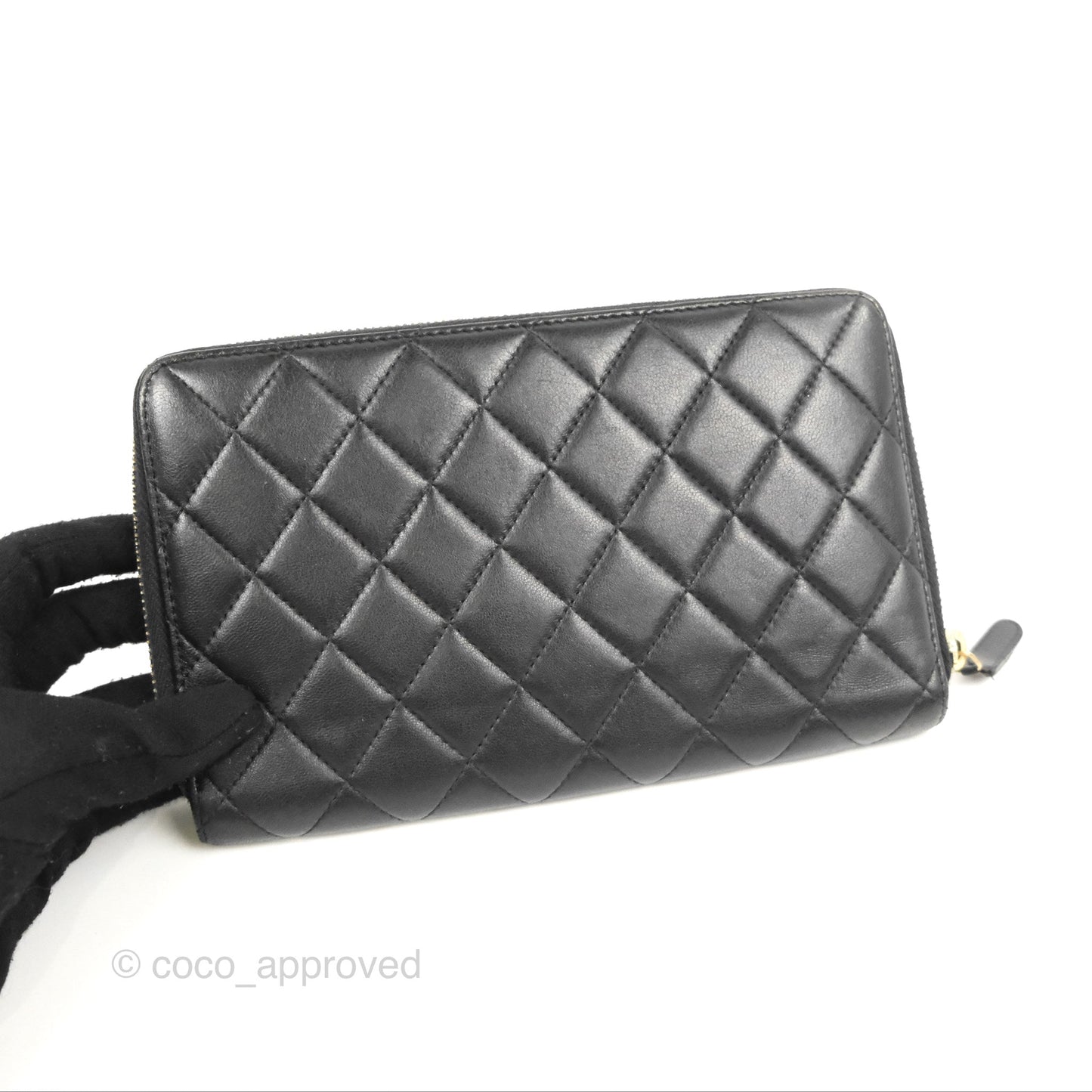 Chanel Zip Around Organiser Wallet Black Lambskin Gold Hardware