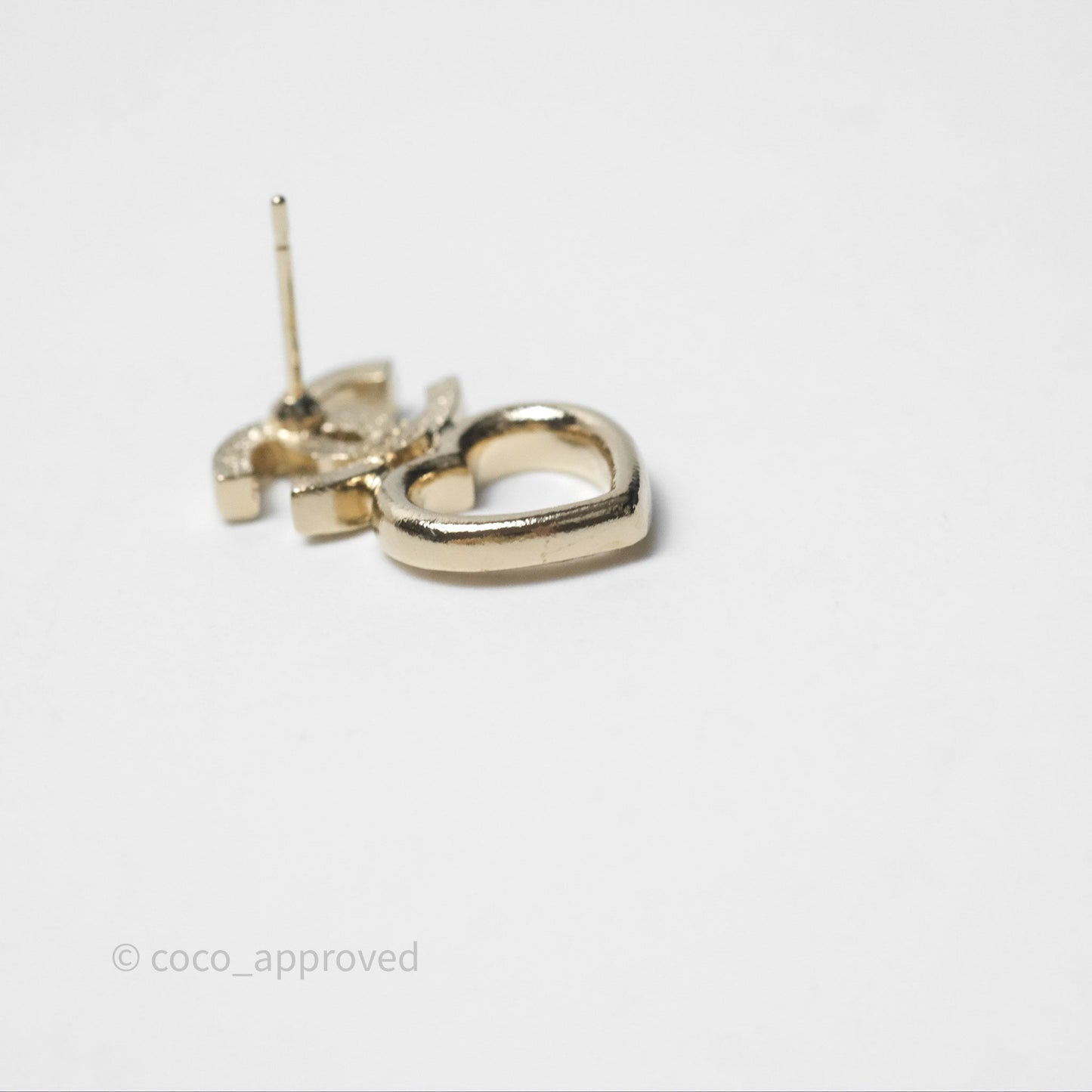 Chanel Crystal CC Heart Earrings Gold Tone 23B