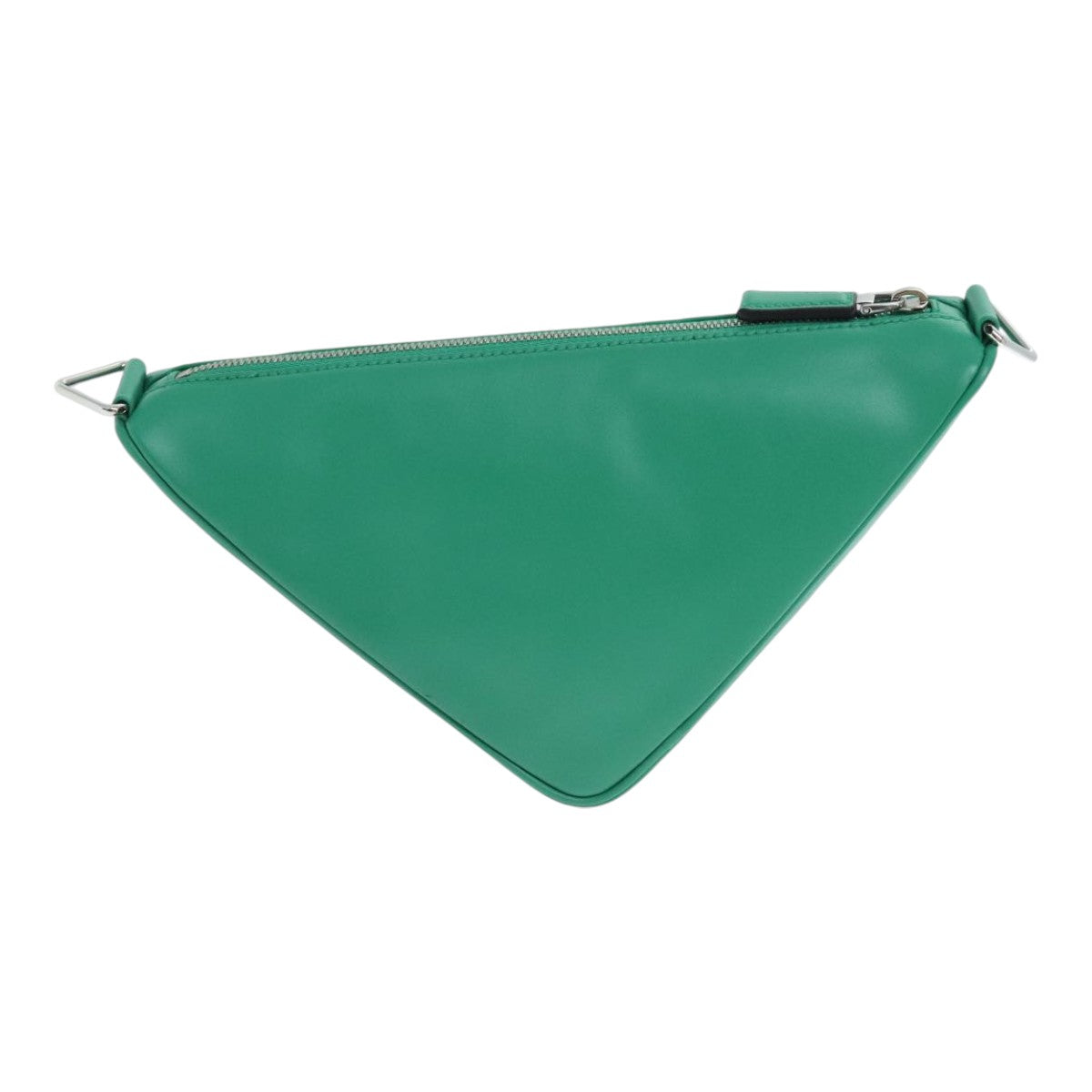 Luxury Prada Triangle Shoulder Bag Leather Green Silver  89412S