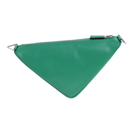 Luxury Prada Triangle Shoulder Bag Leather Green Silver  89412S
