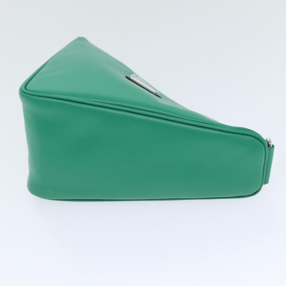 Luxury Prada Triangle Shoulder Bag Leather Green Silver  89412S