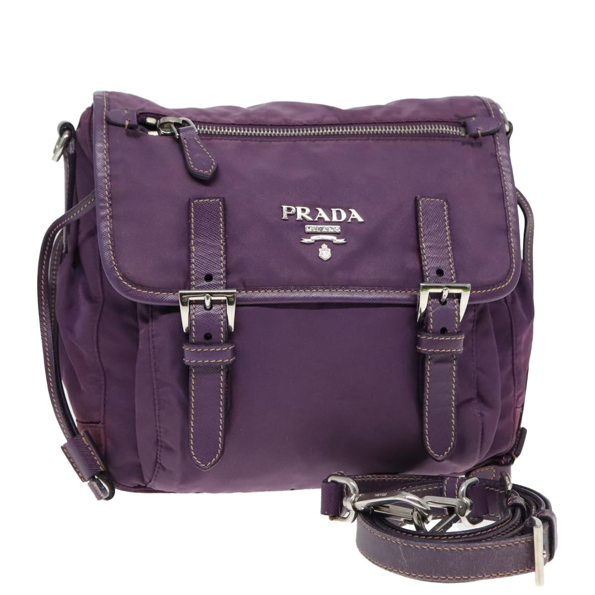 Luxury Prada Shoulder Bag Nylon Purple Gold  89419