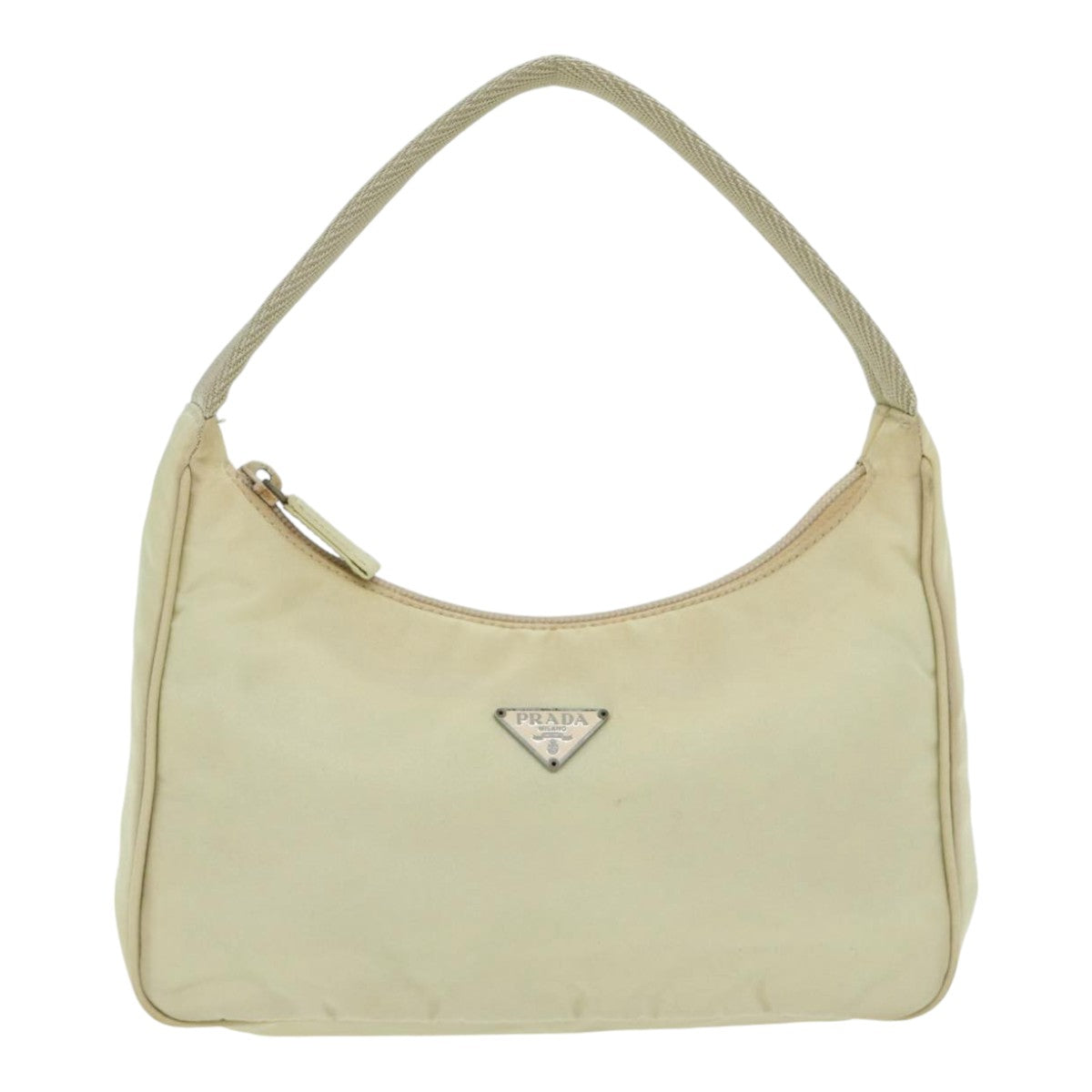Luxury Prada Hand Bag Nylon Cream Silver  89428