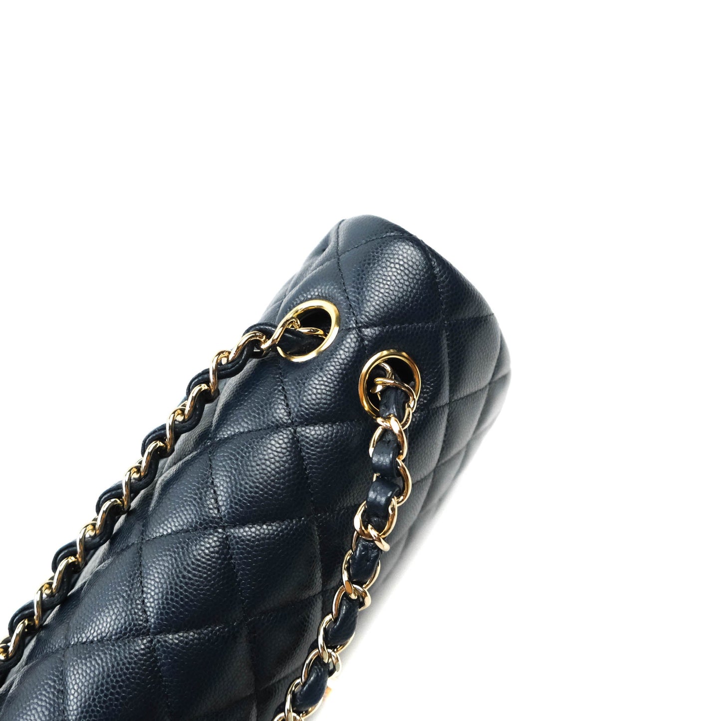 Chanel Quilted M/L Medium Double Flap Navy Caviar Gold Hardware
