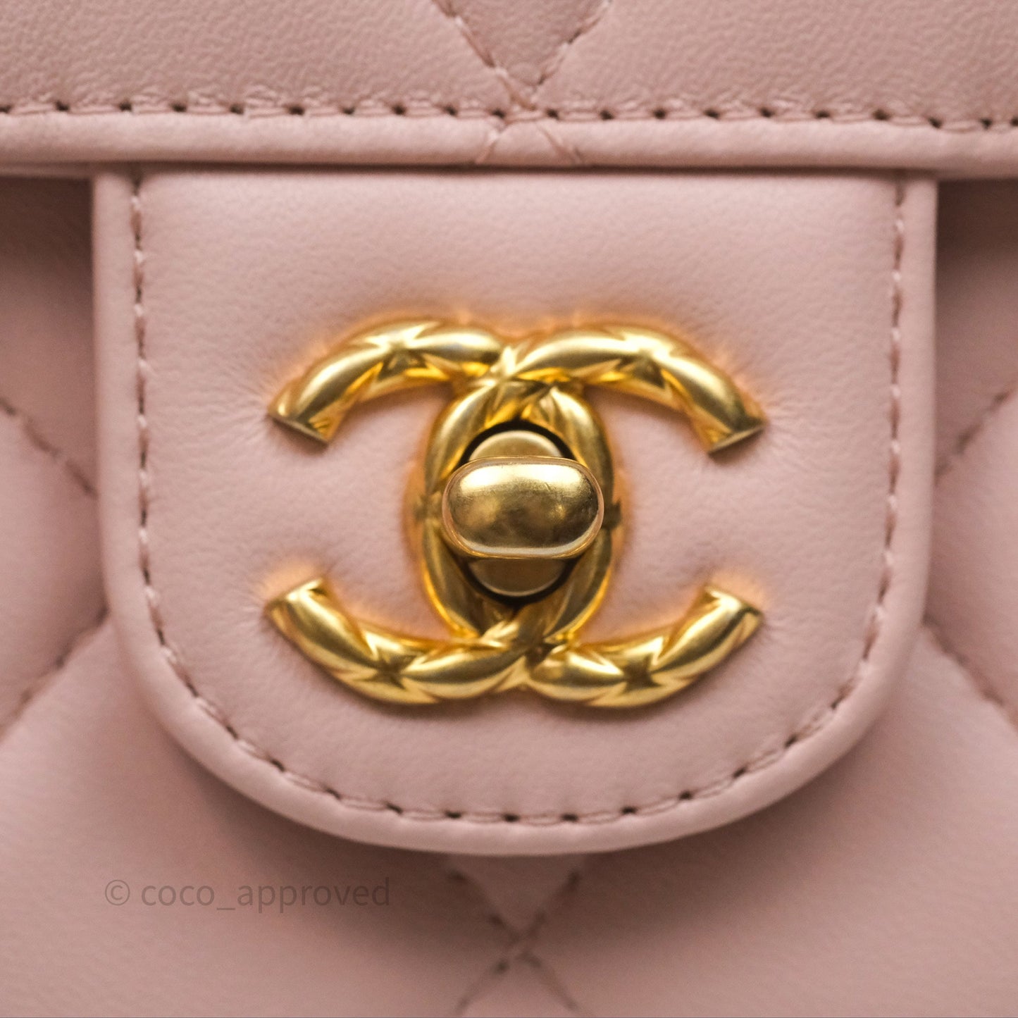 Chanel Top Handle Flap Bag Pink Lambskin Aged Gold Hardware 23S