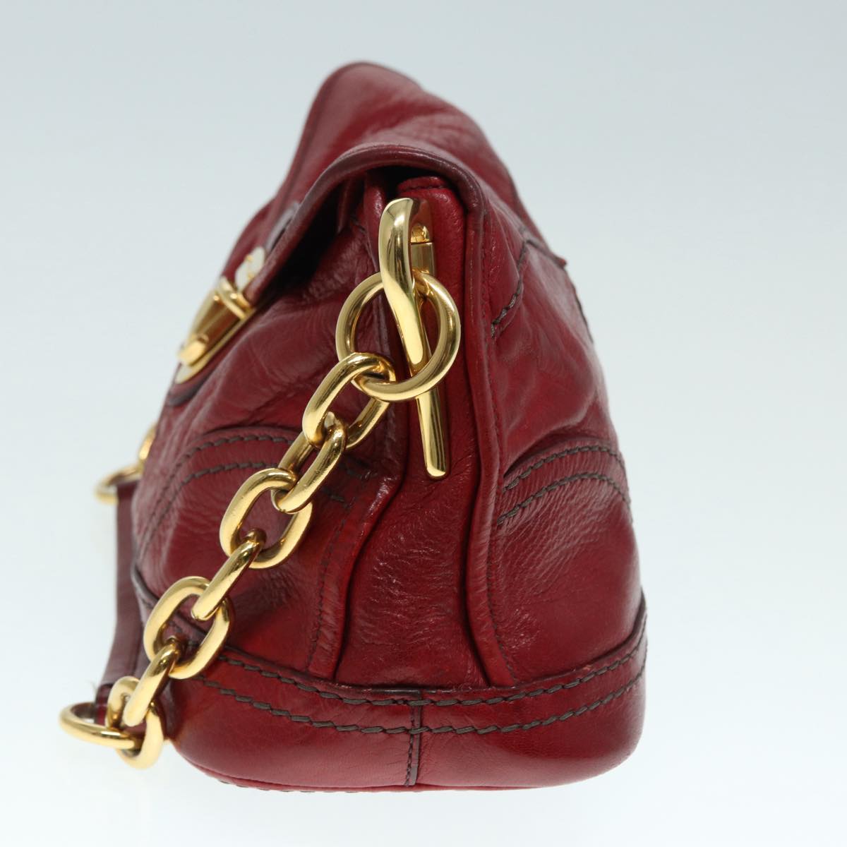 Luxury Prada Chain Shoulder Bag Leather Red Gold  89473