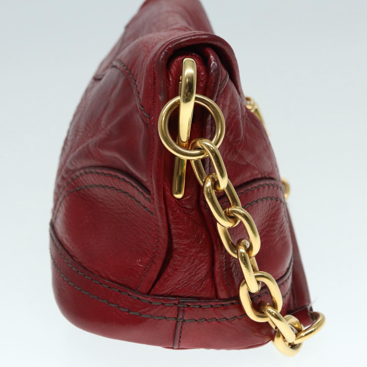 Luxury Prada Chain Shoulder Bag Leather Red Gold  89473