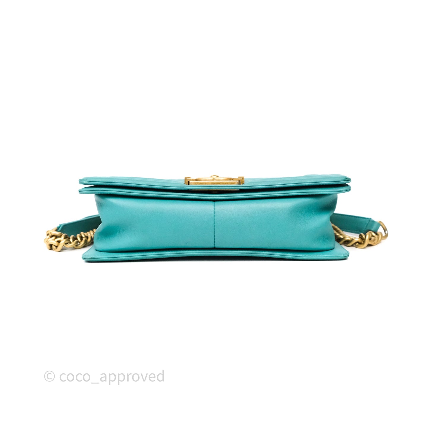 Chanel Medium Boy Quilted Turquoise Calfskin Aged Gold Hardware