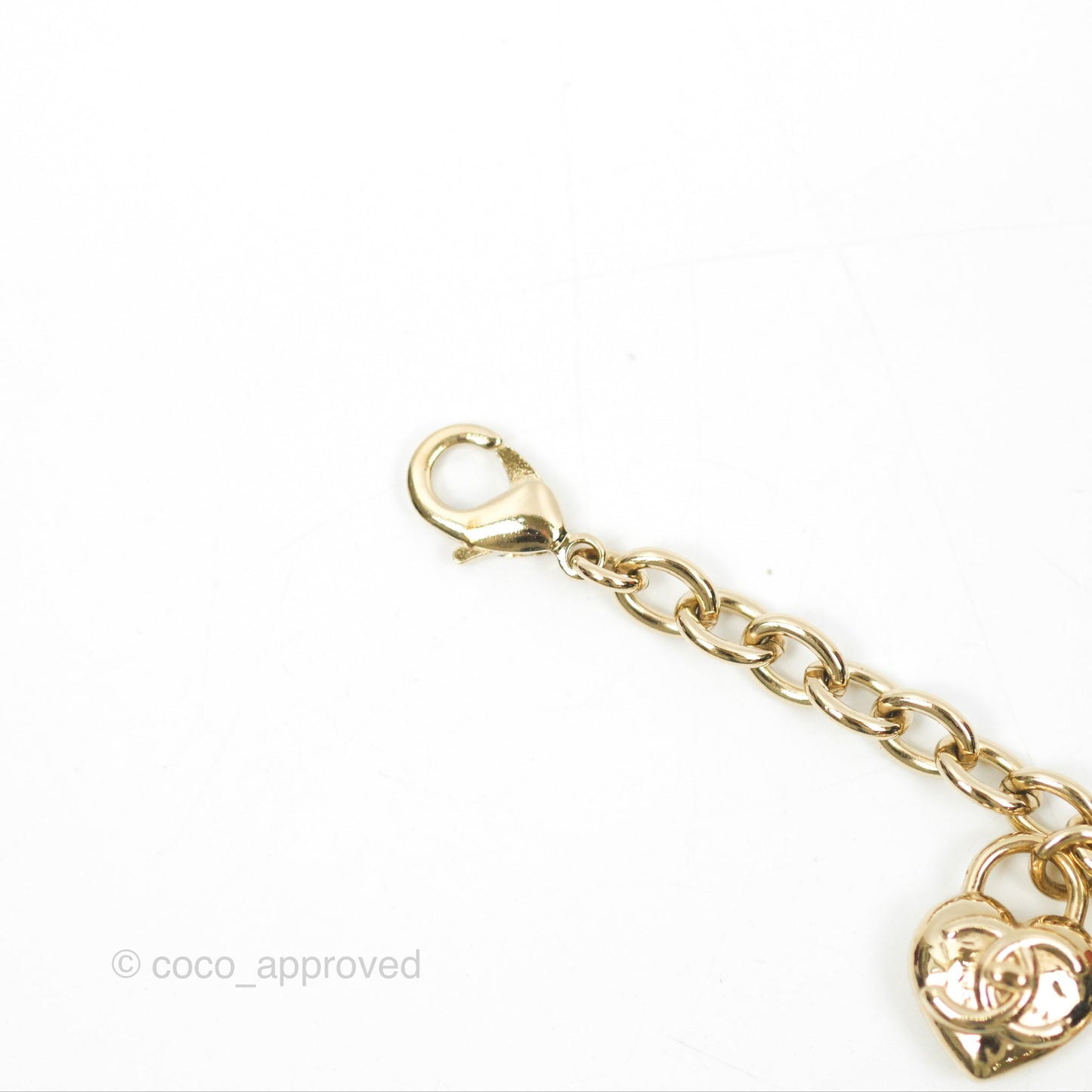Chanel CC Heart Padlock Charms Chain Bracelet Gold Tone 22B