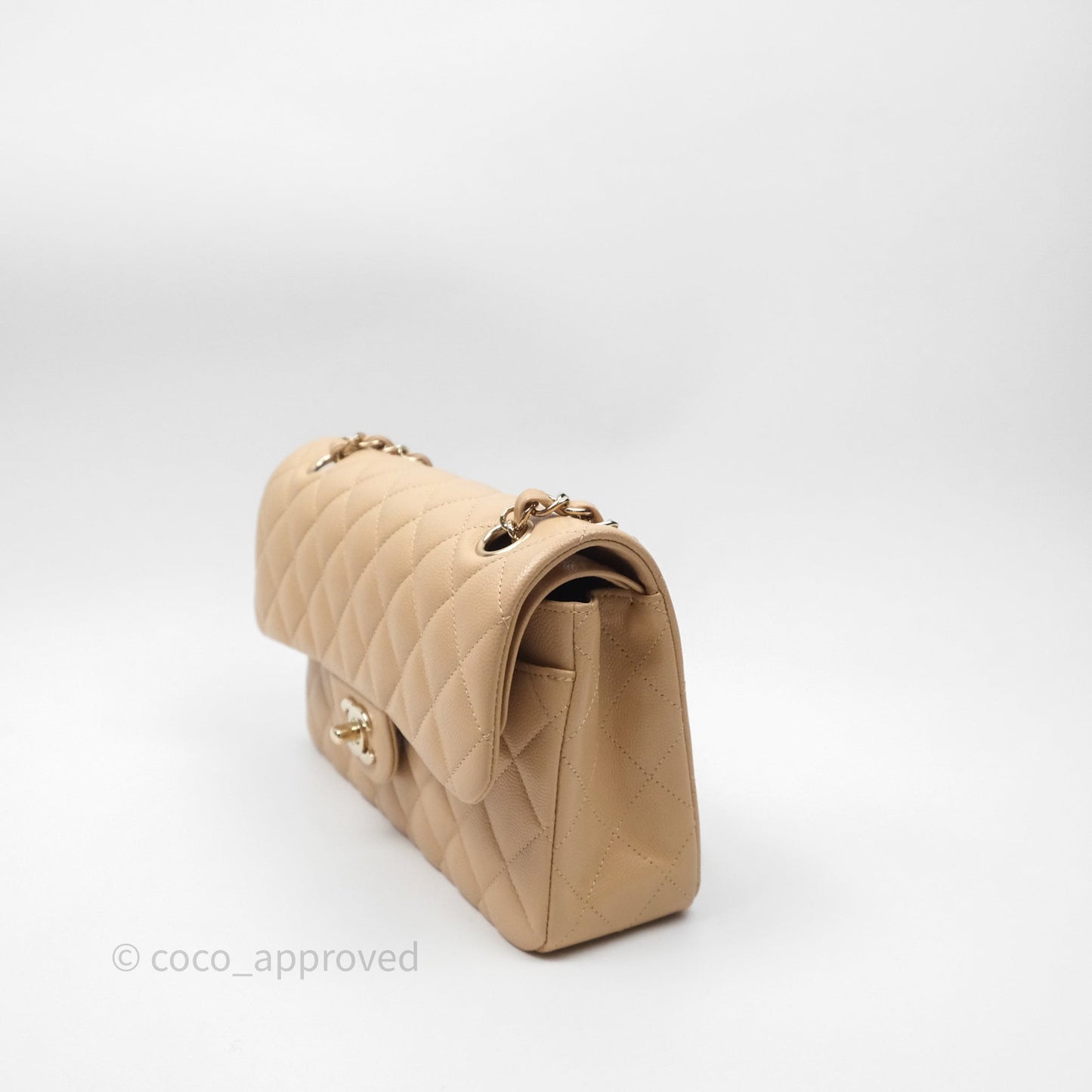 Chanel Classic Small S/M Quilted Flap Beige Caviar Gold Hardware
