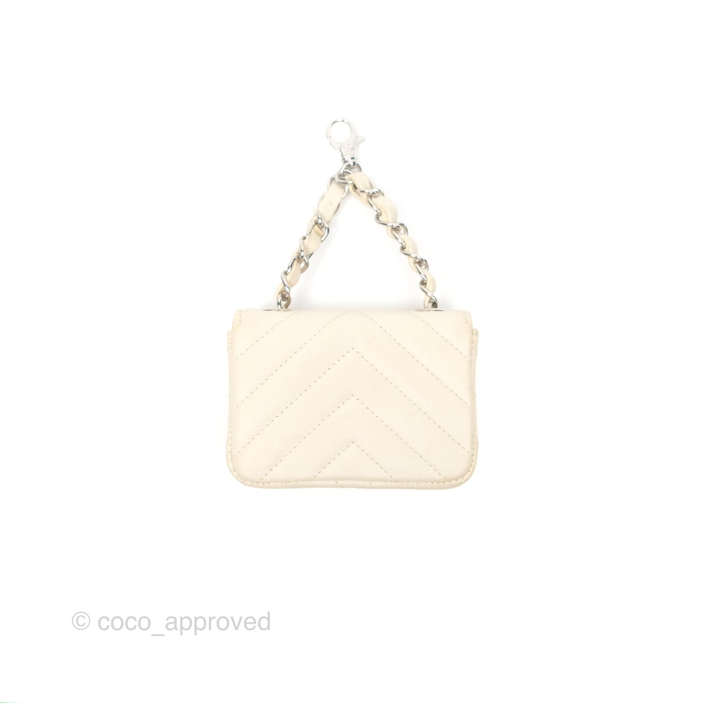 Chanel Mini Card Holder Chain Belt Bag Chevron Ivory Calfskin Silver Hardware