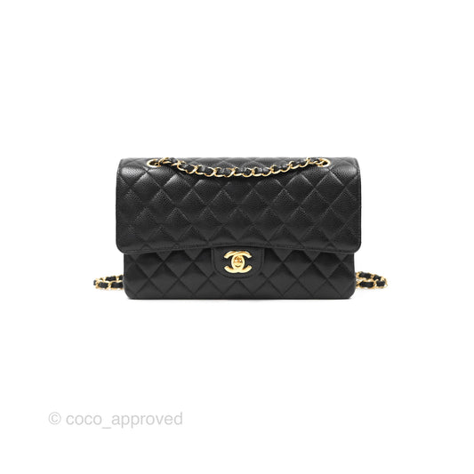 Chanel Classic M/L Medium Flap Quilted Black Caviar Gold Hardware