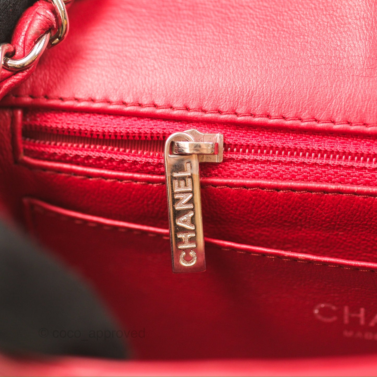 Chanel Quilted Mini Rectangular Flap Red Lambskin Silver Hardware