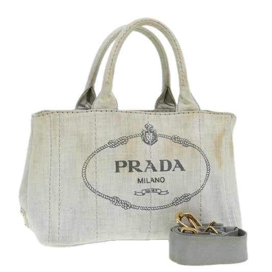 Luxury Prada Canapa PM Hand Bag Canvas 2way Gray Gold  89520