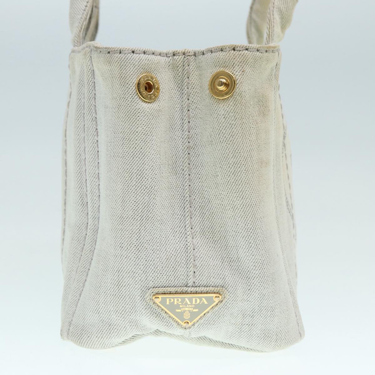 Luxury Prada Canapa PM Hand Bag Canvas 2way Gray Gold  89520