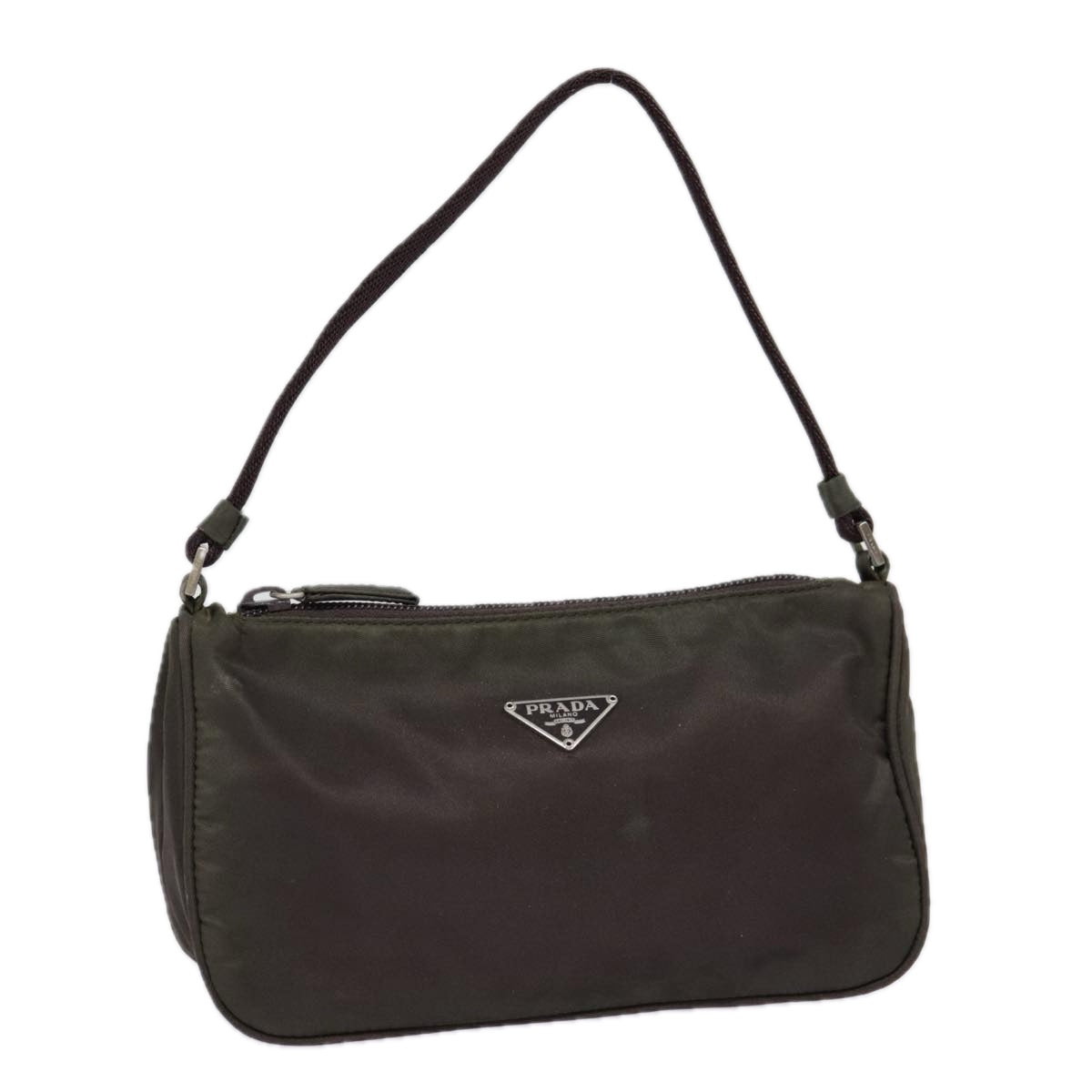 Luxury Prada Accessory Pouch Nylon Khaki Silver  89521