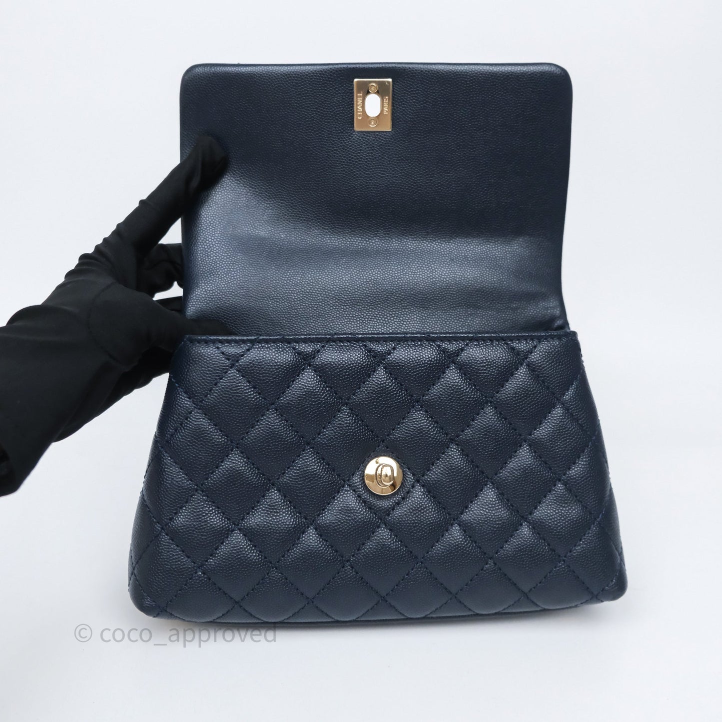 Chanel Small Coco Handle Navy Caviar Light Gold Hardware