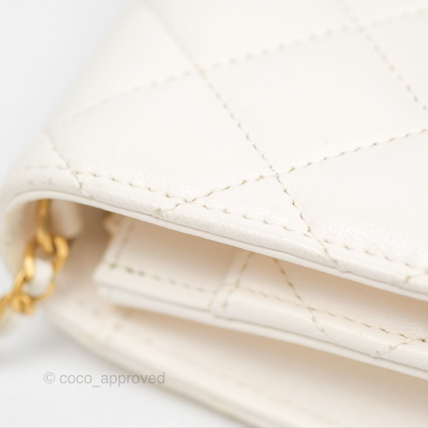 Chanel Quilted Wallet on Chain WOC Coco Heart Chain White Lambskin Aged Gold Hardware 22K