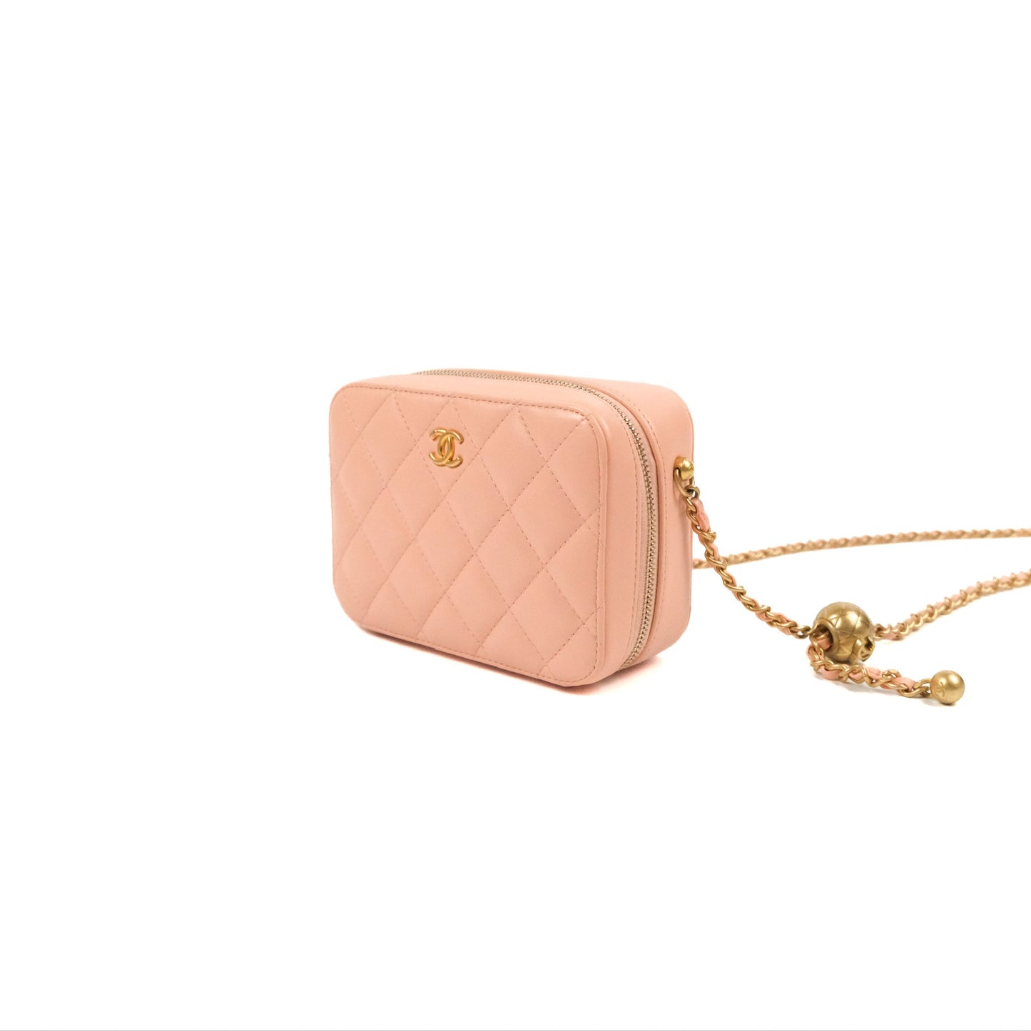 Chanel Mini Pearl Crush Quilted Camera Case Orange Blair Lambskin Aged Gold Hardware