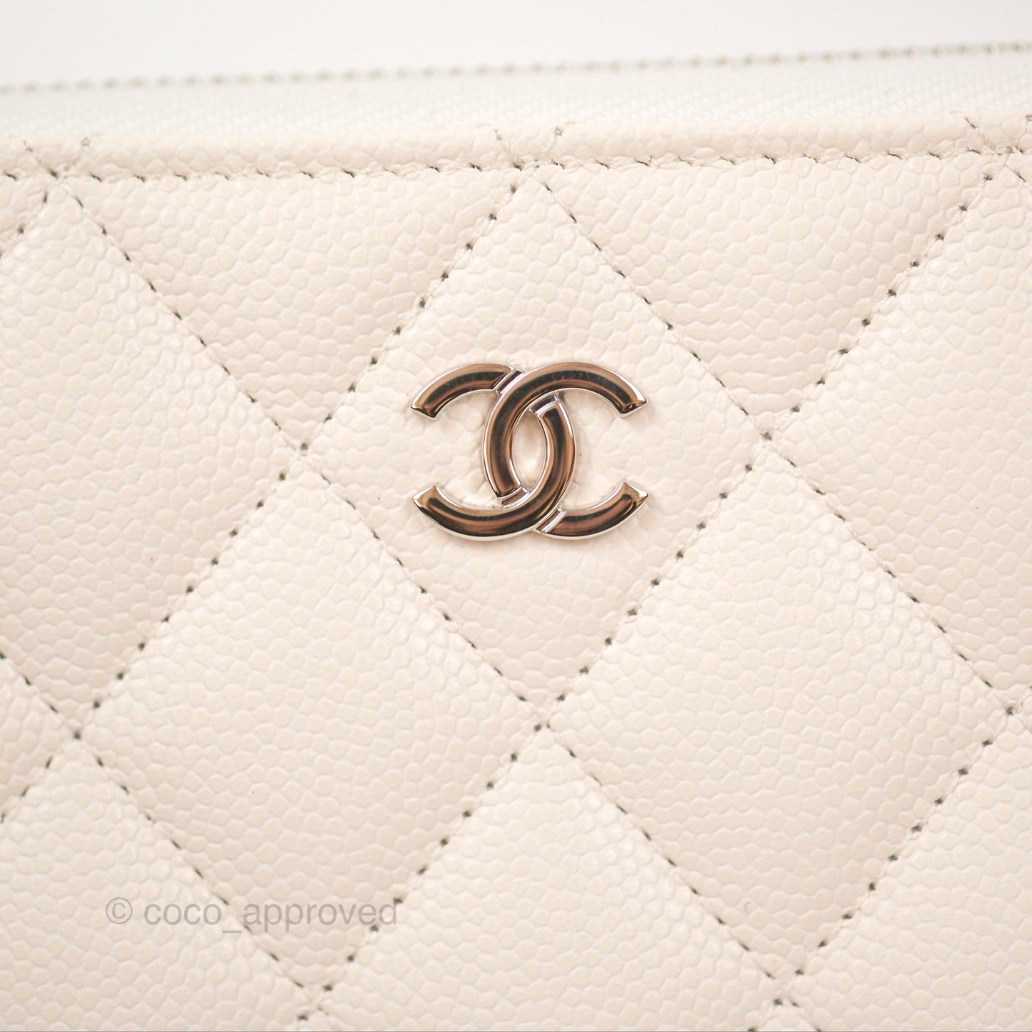 Chanel Quilted Zip Long Wallet White Caviar Silver Hardware