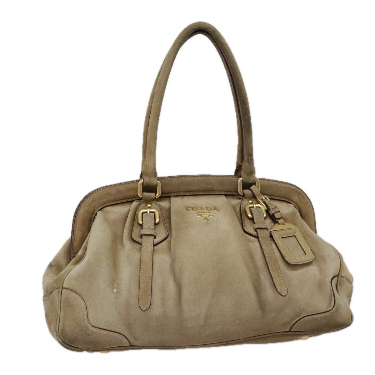 Luxury Prada Shoulder Bag Suede Beige Gold  89551